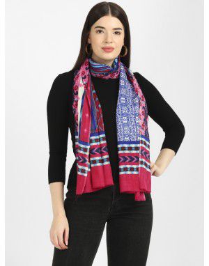 Women pure wool stole printed design skyblue